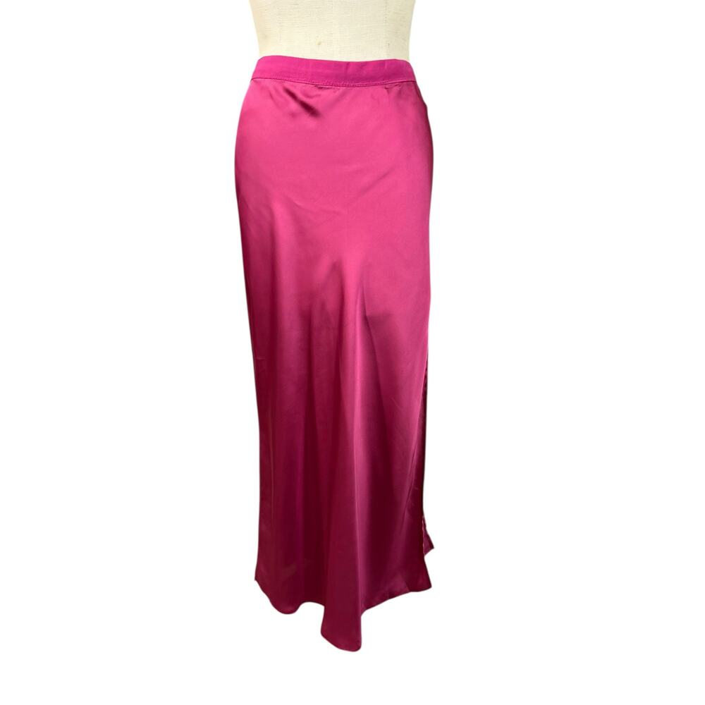 Free People Satin Midi Skirt in Magenta - Picture 2 of 10